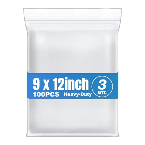 100Pcs 9"x12" Thick 3Mil Clear Reclosable Zip Seal Lock Plastic Poly Bags (100 Count)