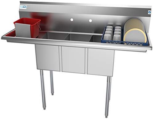 SC101410 12B3 3 Compartment Stainless Steel NSF Commercial Kitchen Sink with Right and Left Drainboards (2 Drainboards)