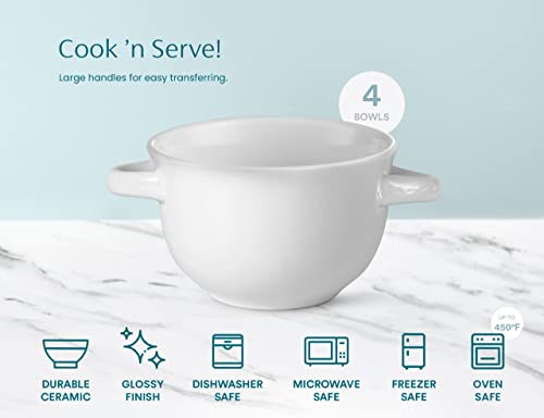 French Onion Soup Crocks with Lids & Handles (White)