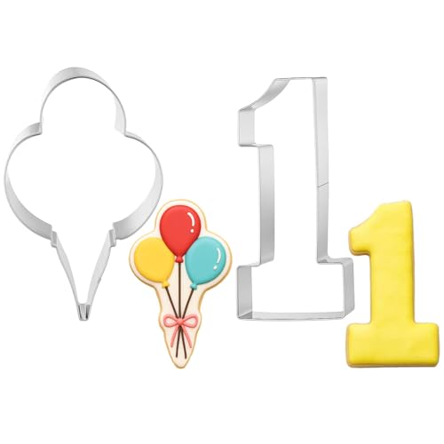 2 Pcs 5 Inch Balloon Cookie Cutter Number 1 Cookie Cutter Metal Birthday Cake Mold Fondant Cake Mold for School Party 1 Birthday One (Balloon)