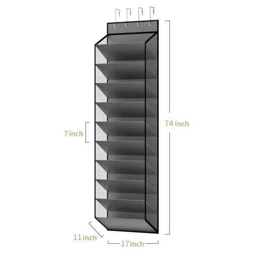 10 Tiers Mesh Over Door Shoe Organizer Storage (Grey-1 Pack of 10 Cell)