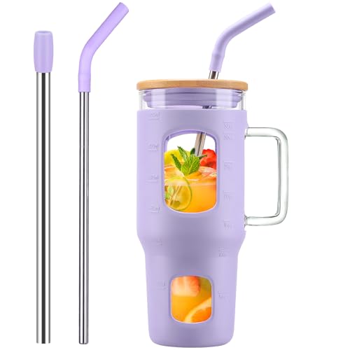 32 oz Glass Tumbler with Straw and Lid (Purple / 32 Ounces)