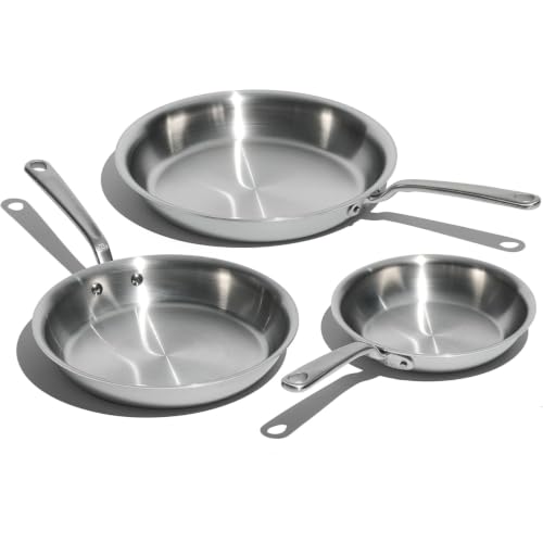 Cookware - 3-Piece (Includes 8",10",12") Stainless Frying Pan Set - 5 Ply Stainless Clad - Professional Cookware - Crafted in Italy - Induction Compatible (3-Piece Set (8", 10", 12"))