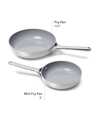 Ceramic Fry Pan Duo with Glass Lids (1x 10.5 IN & 1x 8 IN / Gray)