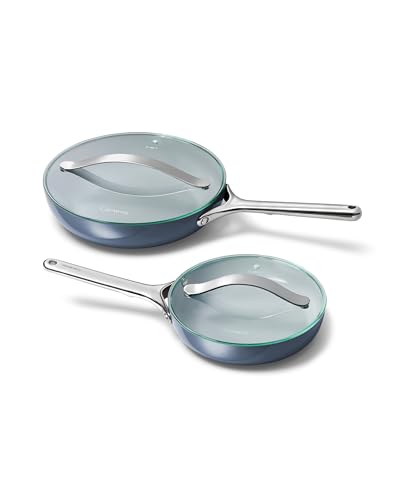 Ceramic Fry Pan Duo with Glass Lids (1x 10.5 IN & 1x 8 IN / Navy)