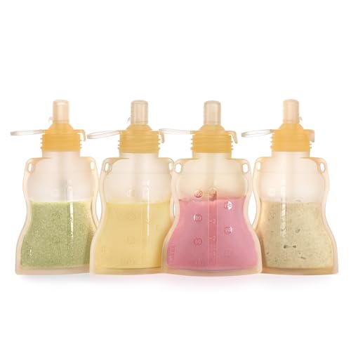 Refillable Silicone Baby Food Pouch (Yellow / 4-Pack)