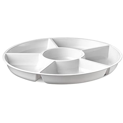 6 Sectional Round Plastic Serving Tray (White)