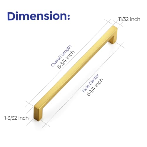 Gold Cabinet Handles Solid Cabinet Pulls (Gold / Flat Black 6-1/4'' Hole Center)