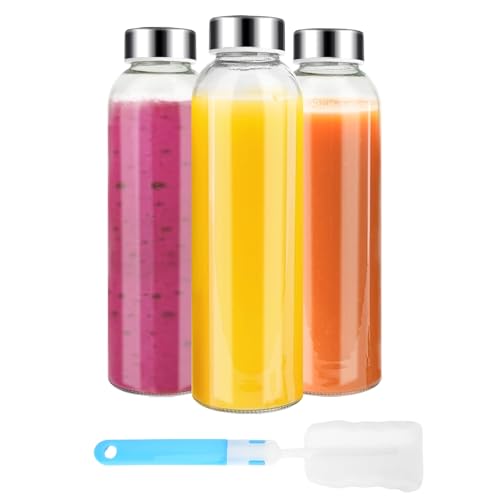 Clear Glass Bottles with Lids (Clear Glass Bottle 3Pack / 18oz)