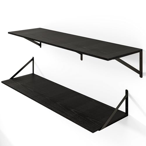 40W x 12D Deep Floating Shelves Set of 2 Black (Black With Black Metal Bracket / 40Wx12Dx5.8H)