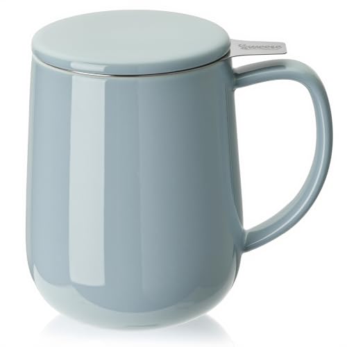 20 OZ Porcelain Tea Mug with Infuser and Lid (Bluish Grey)
