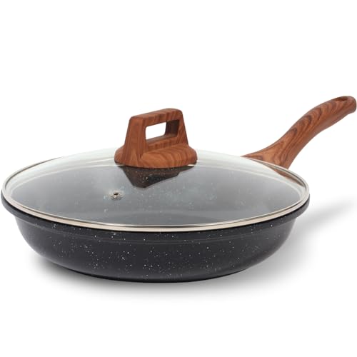 Nonstick Ceramic Frying Pan Skillet with Lid (11" w/Lid / Black)