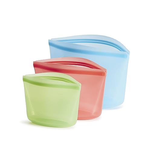 Premium Reusable Silicone Bags and Lunch Bag (Green + Red + Blue / 3-Pack)