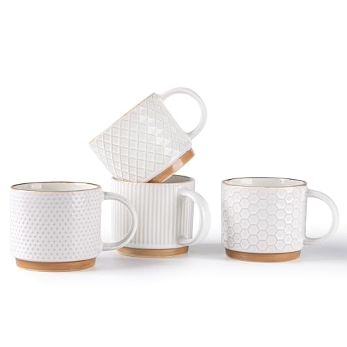 6 OZ Stackable Coffee Mugs Set of 4 (Off-White / 6 Ounces)