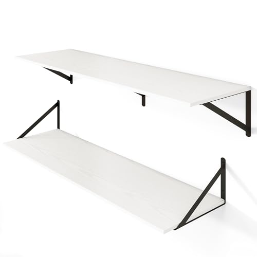 40W x 12D Deep Floating Shelves Set of 2 White (White With Black Metal Bracket / 40Wx12Dx5.8H)