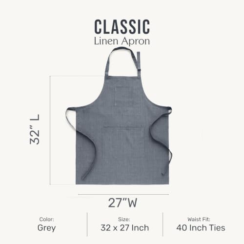 100% Linen Kitchen Apron Grey (Grey / 32 X 27 Inch)