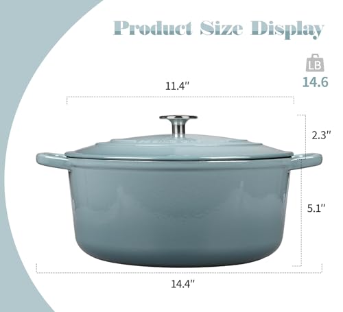 Enameled Dutch Ovens Cast Iron Dutch Oven Pot with Lid for Bread Baking (Seasalt / 7QT)