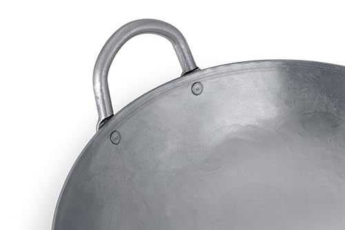 Traditional Hand Hammered Chinese Carbon Steel Wok with Wooden and Steel Helper Handle (12-in)