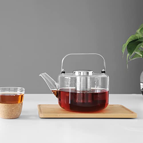 Viva Bjorn Borosilicate Glass Tea Pot for Stovetop with Loose Leaf Tea Infuser Mesh (Large Teapot)