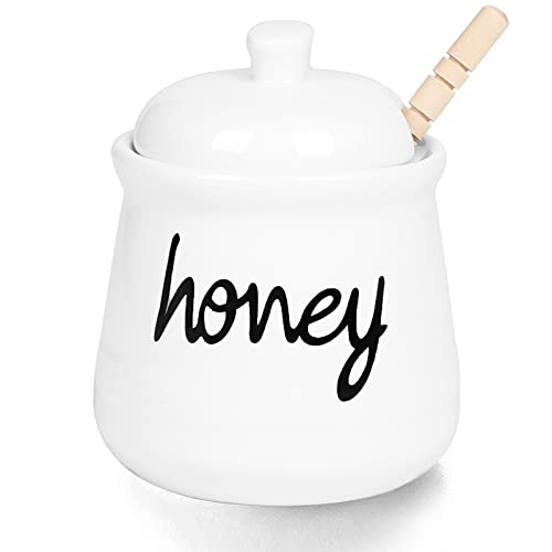 12 oz Honey Jar with Dipper and Lid (White)
