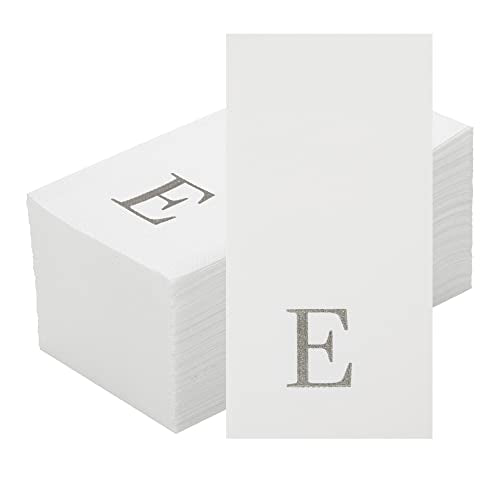 Paper Rectangle Silver Letter E Linen (Silver / 50 Count / E)
