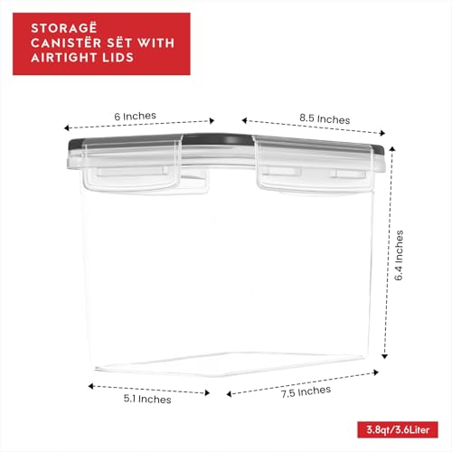Flour Sugar Storage Containers Set of 4; 3.6L Plastic Airtight Food Storage Containers with Lids for Kitchen Pantry Organization and Storage (4 Count)