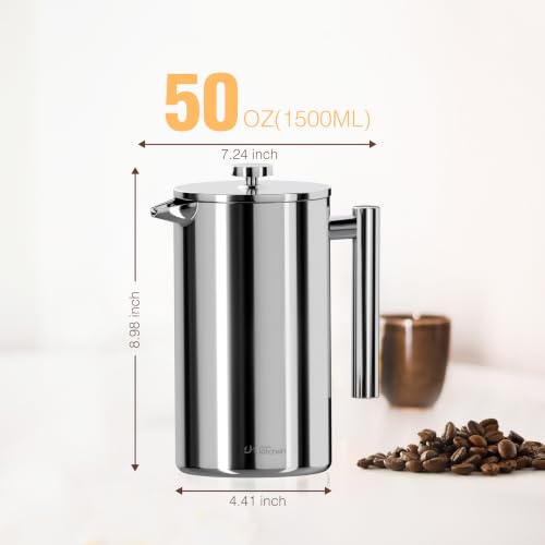 304 Grade Stainless Steel French Press 50 Oz (Silver / 50 Ounce)