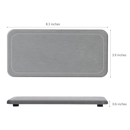2Pcs Water Absorbent Diatomite Coasters Bathroom Sink Stone Trays (Gray / 8.3" x 3.9")