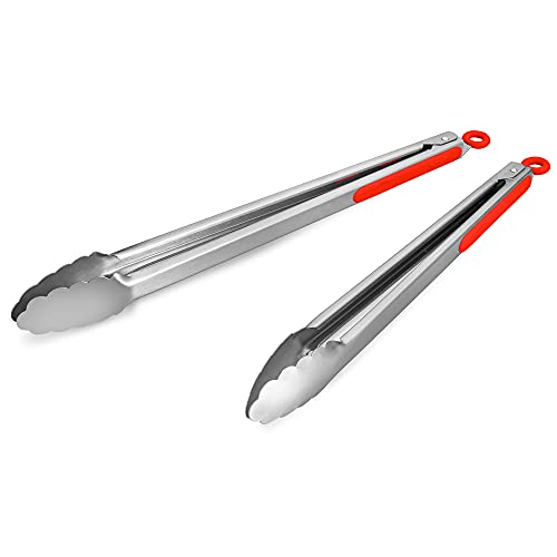 304 Stainless Steel Kitchen Cooking Tongs (14" & 16" / Red)