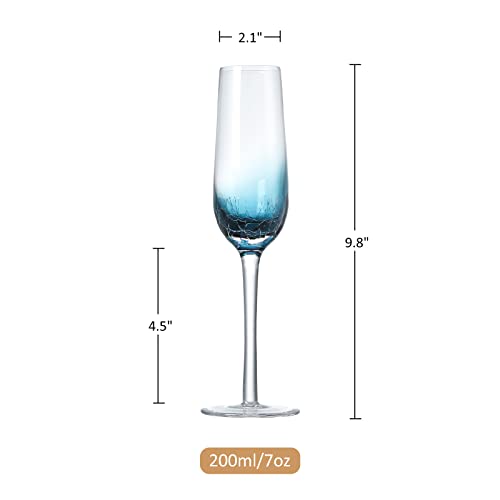 Handmade Blue Crackle Champagne Flutes Glasses (Champagne Glasses)