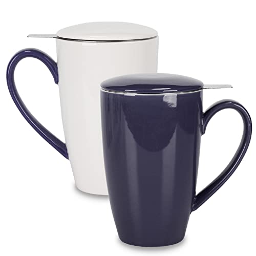 Porcelain Tea Mug with Infuser and Lid (navy and white)