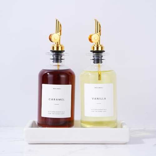 Olive Oil Dispenser Bottle for Kitchen (350ml, Set of 2 Bottles + Tray / Gold)
