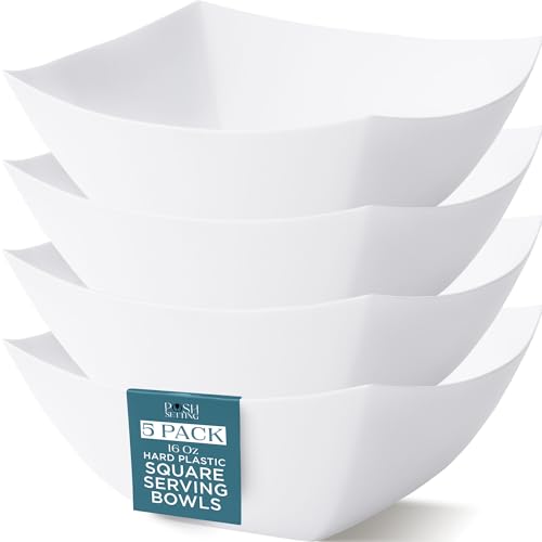 4 Pack Disposable White Plastic Serving Bowls Square Party Candy Use 16oz (16 OUNCE / White)