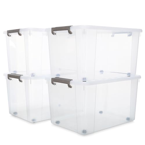 4 Pack 69 QT Clear Plastic Storage Bins with Latching Lids (Clear White / 4 PCS-69 QT)