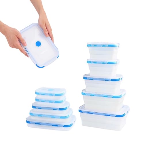 Collapsible Food Storage Containers with Lids (Blue-Assorted Sizes 5pc)