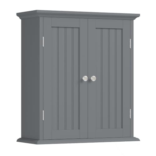 Bathroom Wall Cabinet with 2 Doors (Grey / 8.8"D x 21.1"W x 24"H)