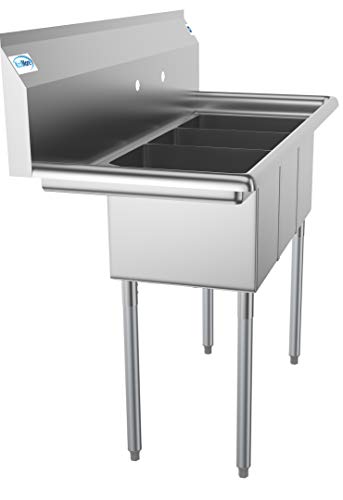 SC101410 12L3 3 Compartment Stainless Steel NSF Commercial Kitchen Sink with 1 Drainboard (1 Drainboard)