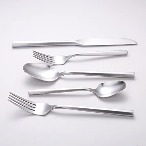 Matte Silverware Set Silver Flatware Set with Hexagon Handle 20 Pieces 18 (Matt silver)