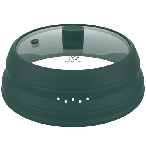 Microwave Splatter Cover Glass Cover Guard Lid with Collapsible Silicone for Food Pot Plate Cover 11.8 inch Dark Green (Dark Green / 11.8 inch)