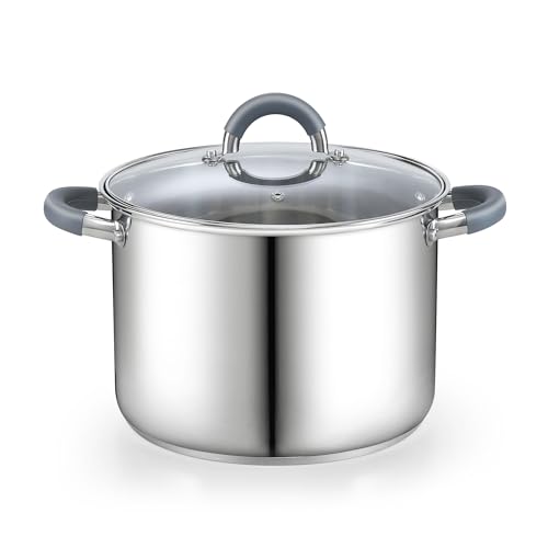 Basics 12 Quart Stainless Steel Stock Pot with Lid (12 Quarts / Gray Silicone Handle)