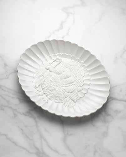 French Perle White 18in Large Serving Platter Carved Turkey Stoneware (Turkey Platter / White)