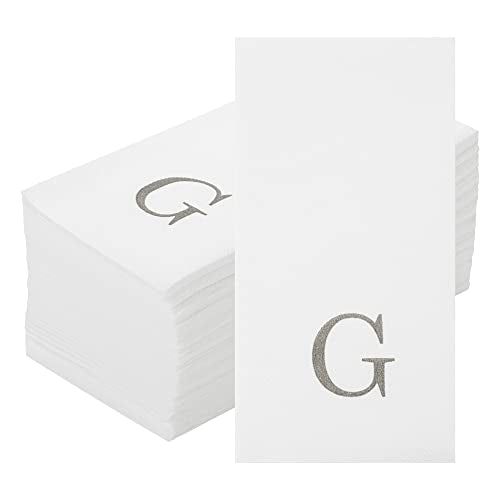 Paper Rectangle Silver Letter g Linen (Silver / 50 Count / G)