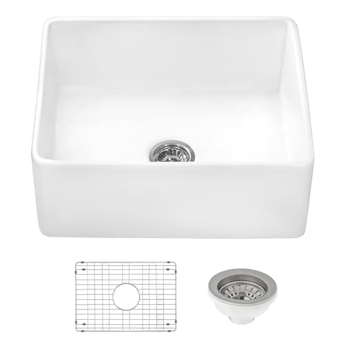 23x18 in White Fireclay Farmhouse Utility Sink (24 Inch - Single Bowl)