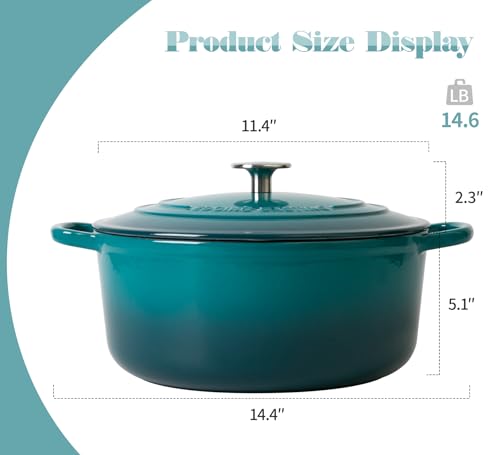 Enameled Cast Iron Dutch Oven Pot with Lid for Bread Baking (Darkcyan / 7QT)
