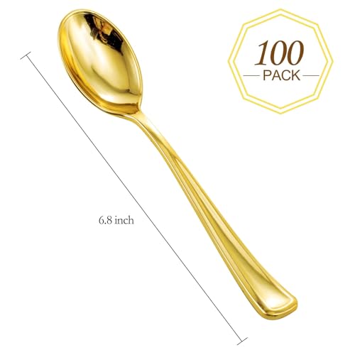 100 Pack Gold Plastic Spoons Disposable (Gold Spoons / 100)