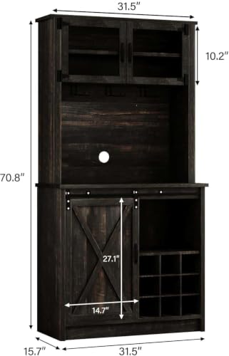 72" Farmhouse Coffee Bar Cabinet with Sliding Barn Door (71Inch / Oak)