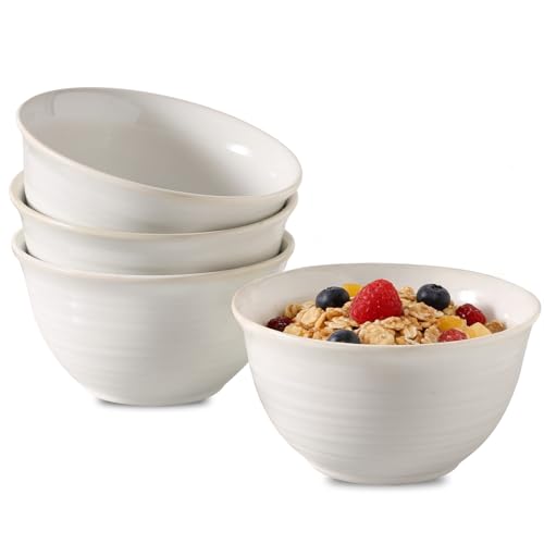 Soup Bowls 40 Ounce Deep Ceramic Bowl Sets for Cereal Soup Salad Pasta Popcorn Oatmeal Breakfast (White / 40 Ounce)