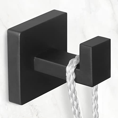 4 Pack Towel Hooks Hand Towel Holder Bathroom Robe Hanger Black (Square / Black)