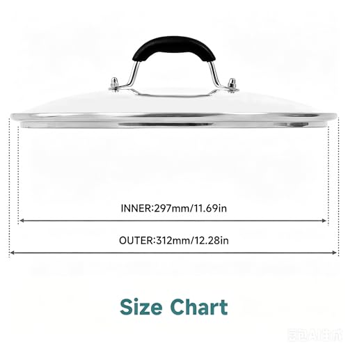 12" Glass Lid with Stainless Steel Handle (12 in (11.69in-12.28in) / Silvery Black Handle)