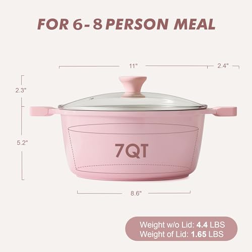 Ceramic Nonstick Stock Pot with Lid (4.5 Quarts / Sakura Pink)